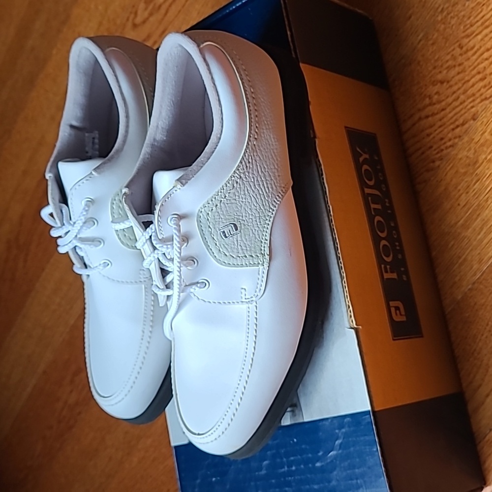 FootJoy Women's 48704 Greenjoys White Grey Classic Leather Golf Shoes